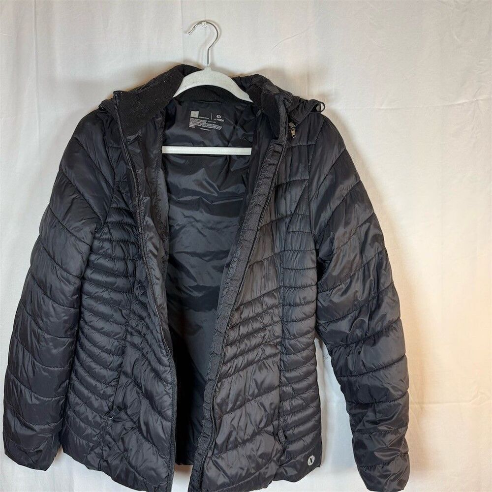 Xersion Jacket Womens Size S Black Quilted Puffer Hooded Full Zip Pockets